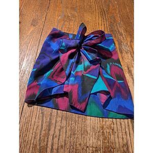 Vintage Teal Purple Blue Black Scarf Wrap with Hook and Loop Closure 23x11